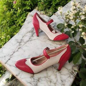Red and Cream Women's Mary Jane Heels